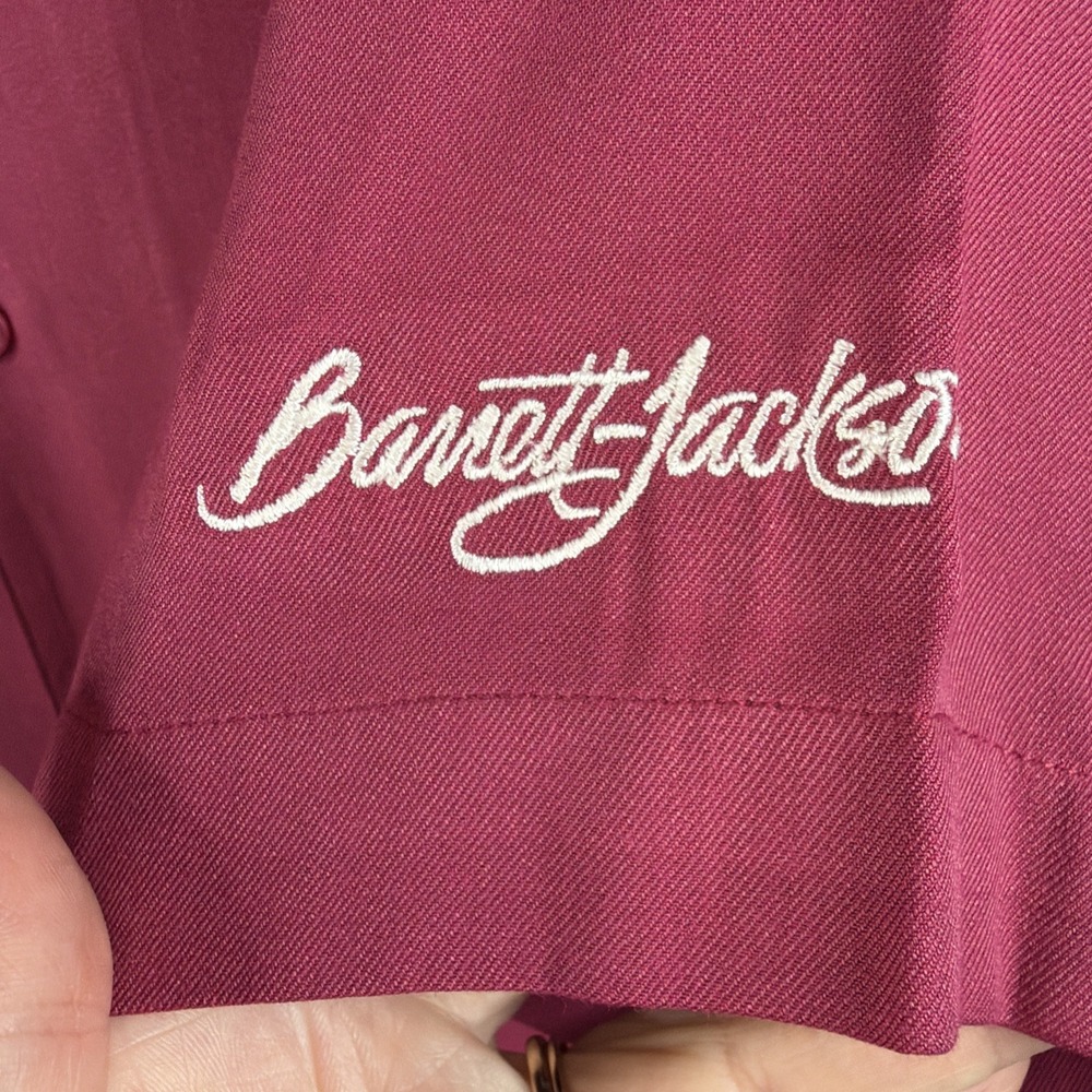Bobby Chan  Barrett-Jackson Silk Camp Shirt Mens M Red Bowling Stripe - Picture 3 of 8